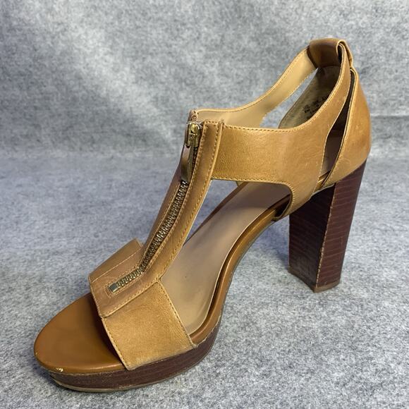 Franco Sarto Tan Leather Open Toe Zip Up Sandals, Women’s Size 8M 4” Heel - Picture 2 of 12